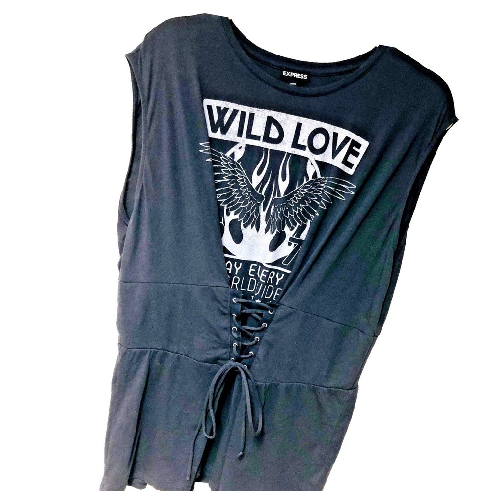 Express Corset Style Tunic Top Womens XL Gray Wild Love All Day Goth Grunge Edgy